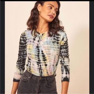 Reformation Eddie Long Sleeve Tee In Rainbow Tie Dye L